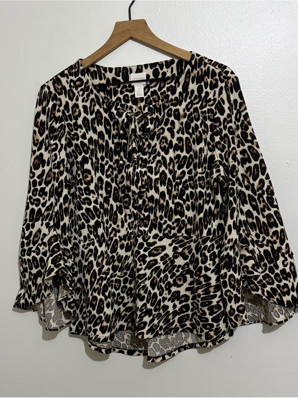 Chico's Leopard-Print Tie-Neck Tunic in Beige, Black and Brown